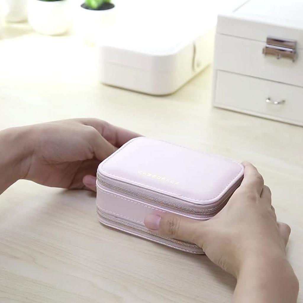 Double Zipper Portable Jewelry Storage Box Necklaces Storage Box for Festivals Bedroom Pink