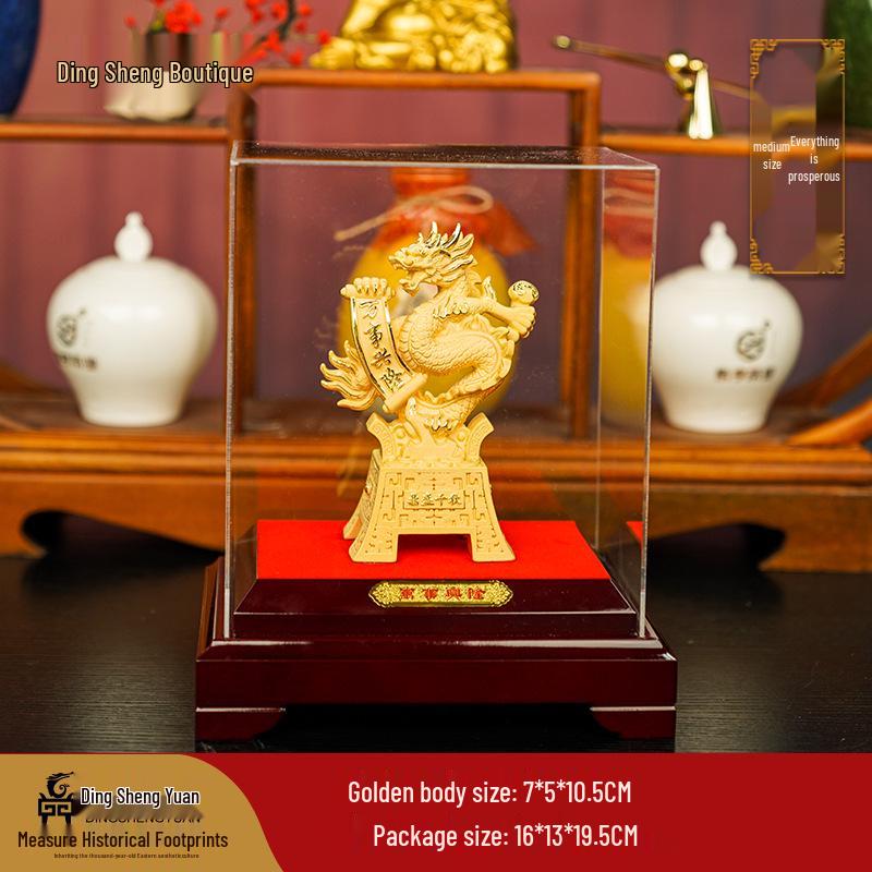 Flocked Gold Dragon Zodiac Ornament for Year of the Dragon - Wealth-Attracting Decoration and Business Gift