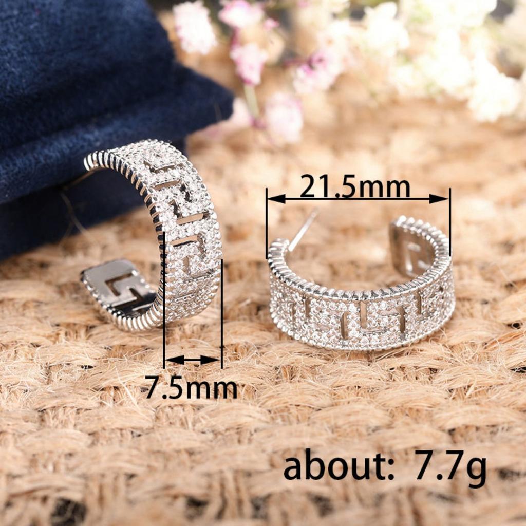 Geometric Pattern Paved Earrings for Women Fashion Hollow Design Sparkling Earrings for Party and Daily Wear