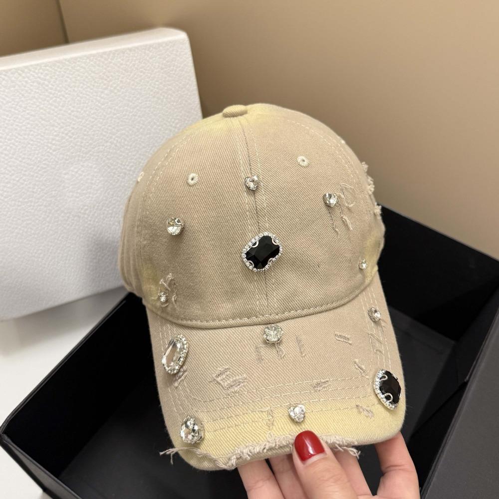Torn Effect Rhinestone Baseball Cap Cotton Hip Hop Cap Luxury Hole Washed Hat Outdoor Sports