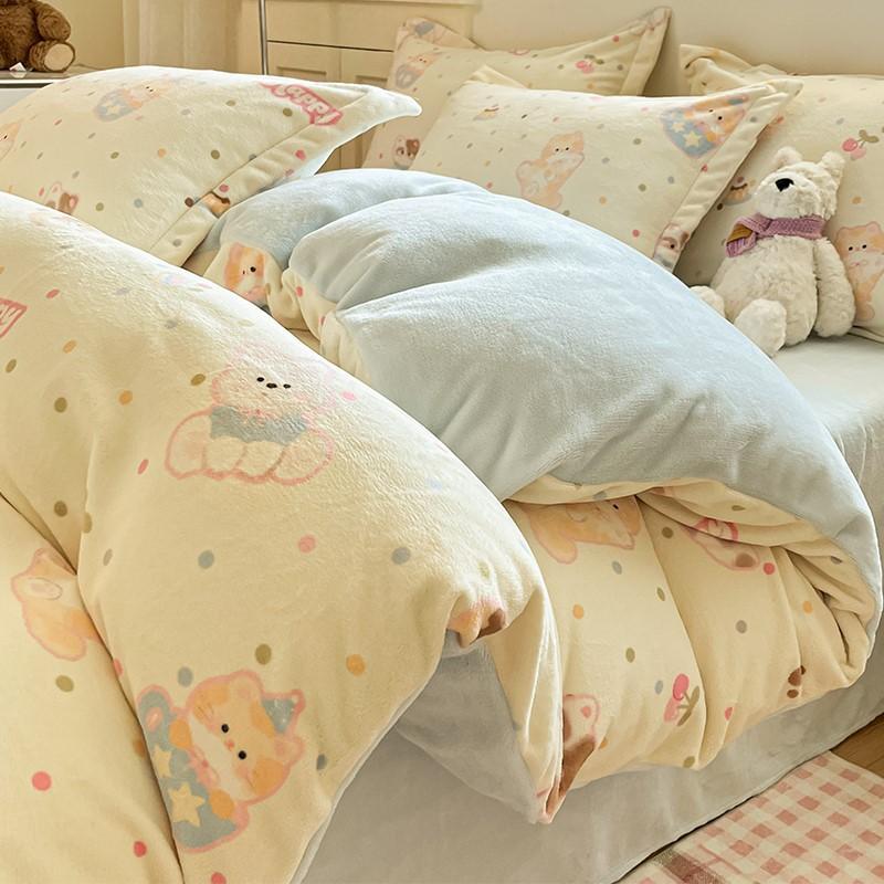 Thickened Milk Fleece Four-Piece Set Cartoon Coral Fleece Quilt Cover Fleece Bedding Flannel Sheets