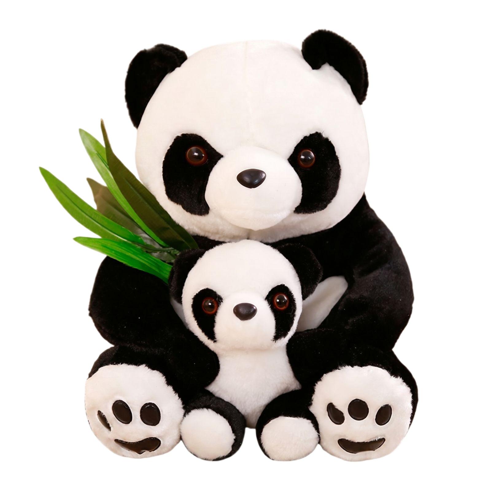 Plush Panda Bear Toy Set Soft Stuffed Animal with Baby Panda Sitting Together Realistic Design for Kids and Collectors