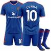 2627 Manchester United Jersey No. 10 Cunha Football Uniform M United Suit Red Devils Mbemo Away Blue