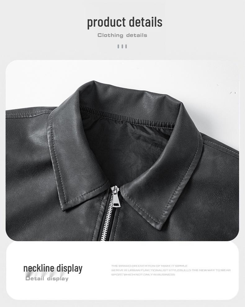 Men's Retro Faux Suede PU Leather Jacket - Gray