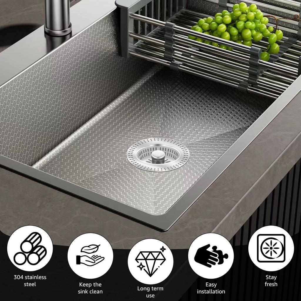 2Pcs Kitchen Sink Drain Strainer Pop Up Stopper Stainless Steel Washbasin Anti-Clogging Hair Food Catcher Basket Filter Plug