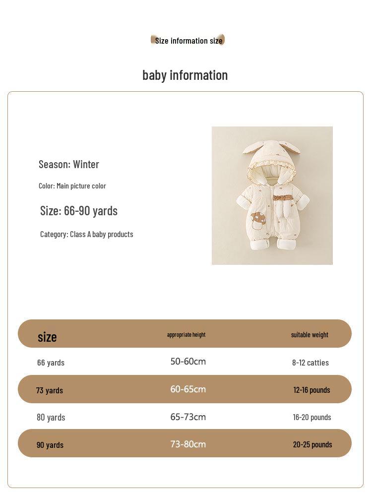 Thickened Fleece-Lined Winter Jumpsuit for Newborn Baby Girls - Cute Hooded Outfit for Outings