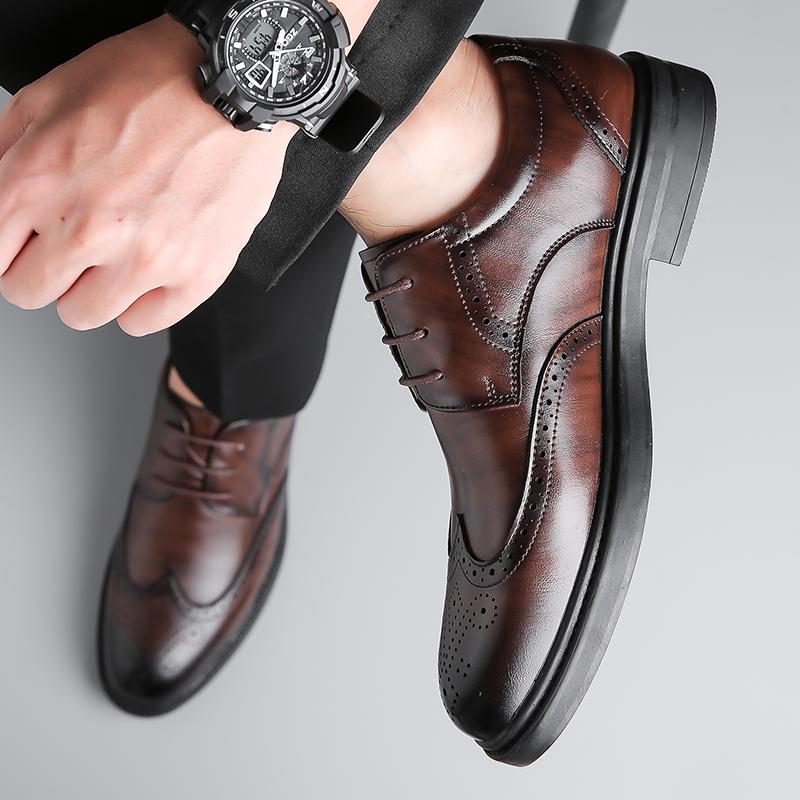 Fashion Luxury Brand High Quality Genuine Leather Business Leather Shoes Lace Up Oxford Shoes Mens Casual Dress Shoes Black Office Shoes