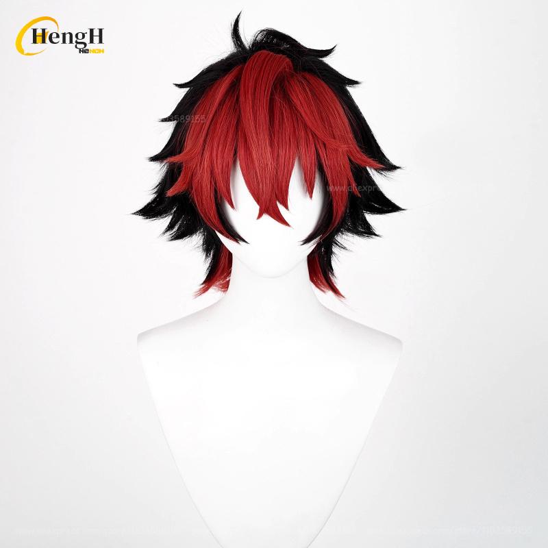 Disponibile Gioco Komano Manato Corto 32m Nero Rosso Colore Misto Cosplay Anime Parrucca Sintetica Resistente al Calore Feste di Halloween Parrucche