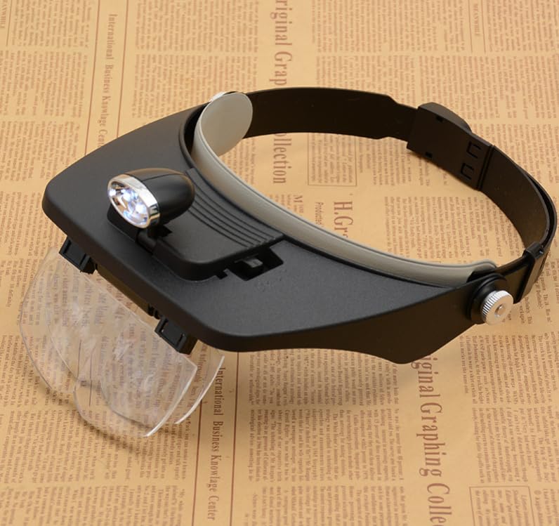 Head Glasses 4 Interchangeable Combine Two Up To 6x Magnifying Glass for Watch and Precision Work 2-LED Magnifier, Magnifier, Head-Mounted Magnifier,
