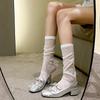 Single shoes women's 2025 spring new with skirt silver square head bow versatile thick heel French temperament Mary Jane