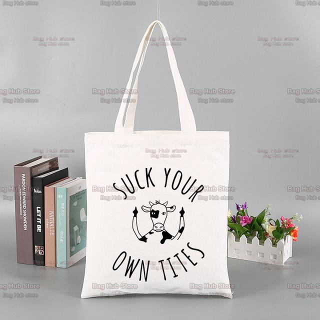 Vegan Funny Kawaii Vintage Funny Shopping Bag Graphic Tote Harajuku Women Canvas Shoulder Bag Female Ulzzang Eco Large-Capacity