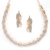 Women American Diamond Studded Intrcately Designed Leaf Shaped Necklace With Earring Jewellery Set For Women and Girl