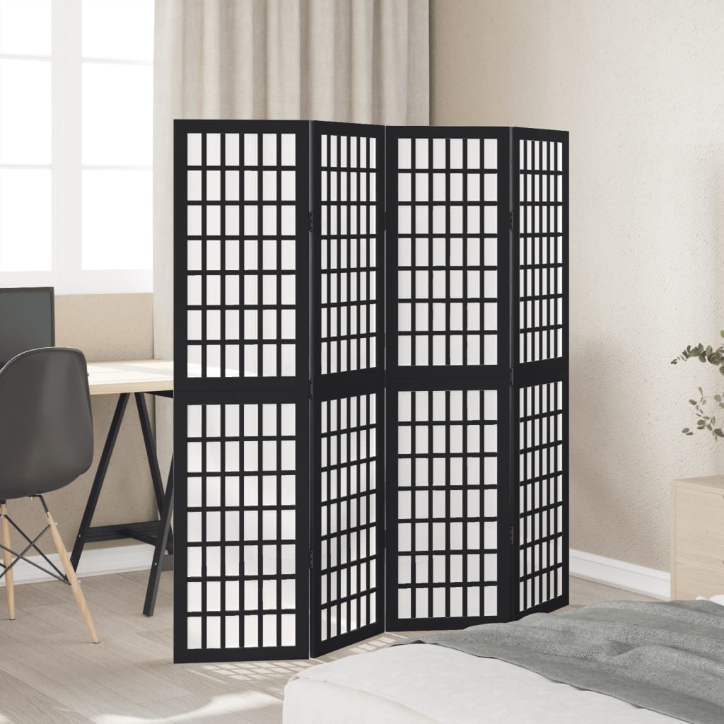 4 Piece Black Solid Wood Folding Screen Paulownia