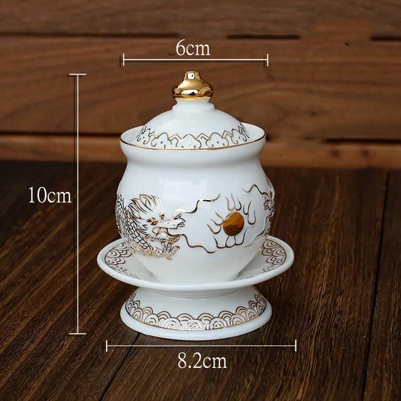 Keramika Vzor Dvojitý Drak Kelímek na Vodu Ozdoby Domácí Feng Shui Uctívací Dekorace Tradiční Buddhistické Nástroje Potřeby