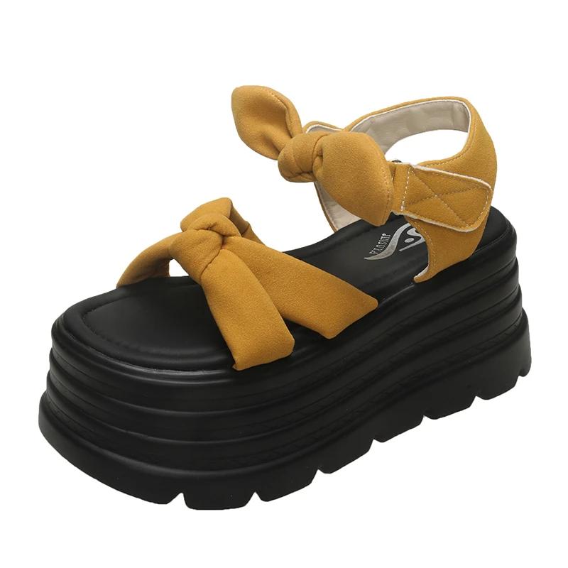 Fashion 8CM High Platform Sandals Women New Summer Breathable High Heels Ladies Butterfly-knot Sneakers Wedges Chunky Slippers Sandalias