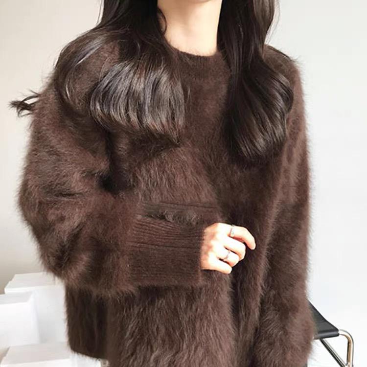 Women Autumn Winter Thick Mink Velvet Knitted Tops Female Round Neck Loose Pullover Ladies Sweaters