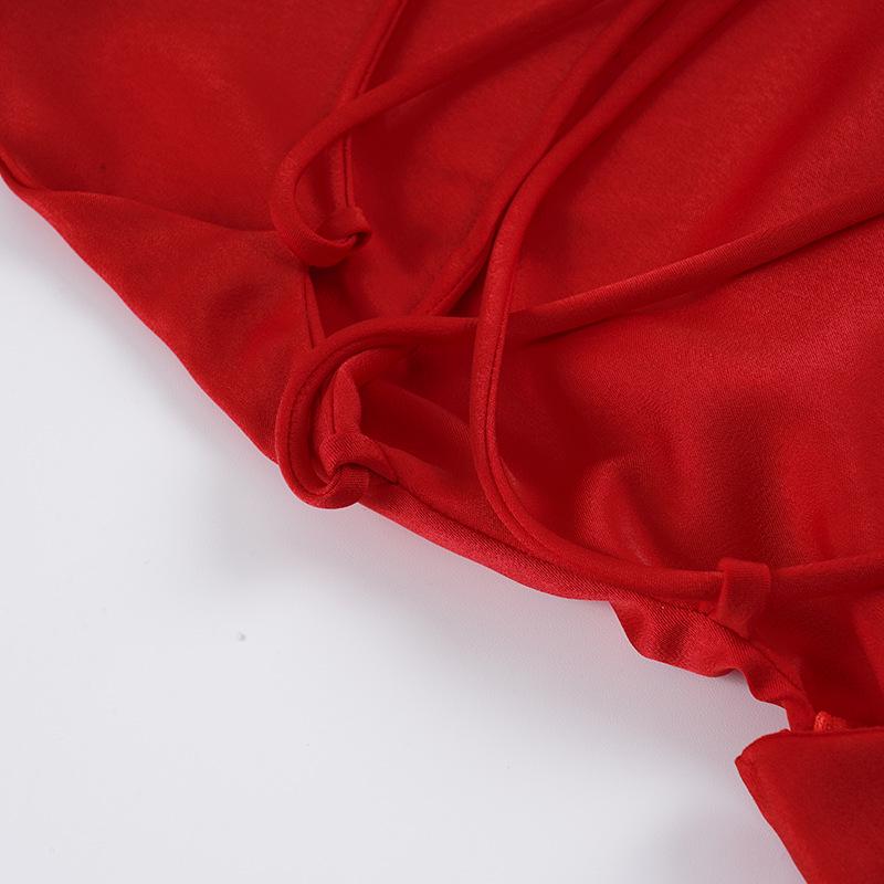 Elegant Satin Ruffle Hem Spaghetti Strap Dress - European & American Style