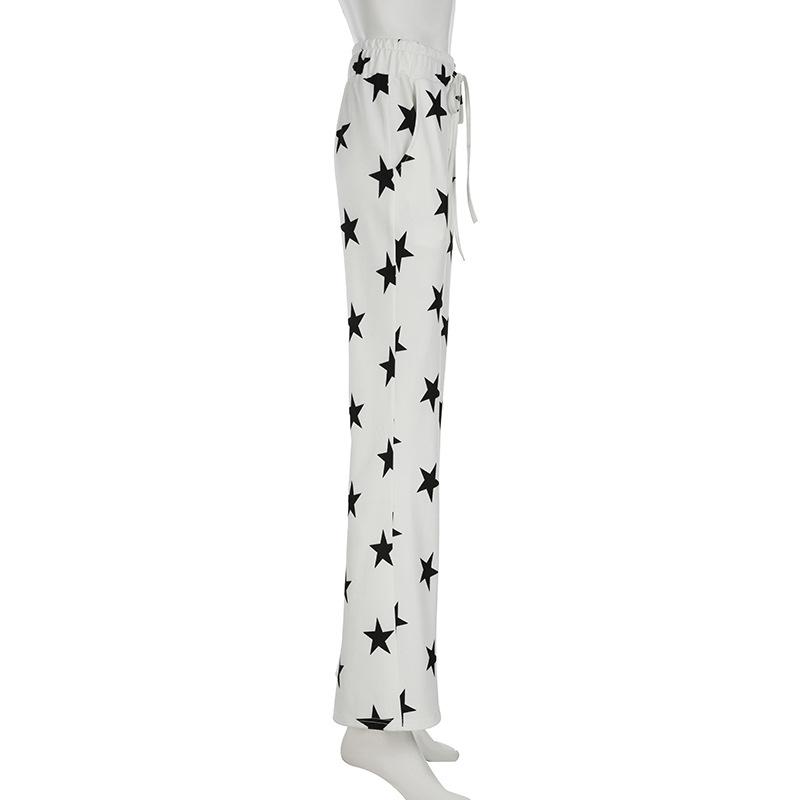 Women's Pant  Casual Micro Knit Fashion Loose Star Printed High Waisted Wide Leg Trousers
