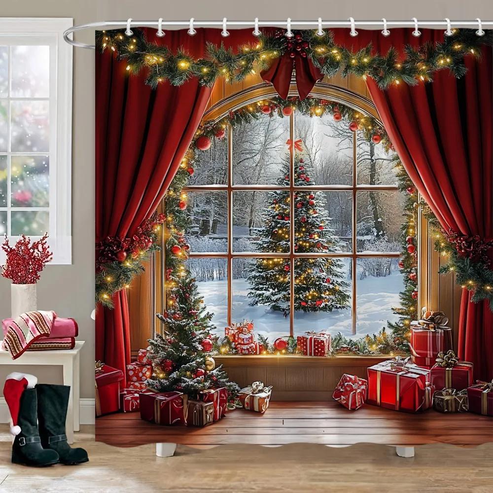Decor de Crăciun Perdea de Duș Scenă de Iarnă cu Zăpadă Brad de Crăciun Cadouri de Crăciun Perdele de Duș din Poliester Decor Baie