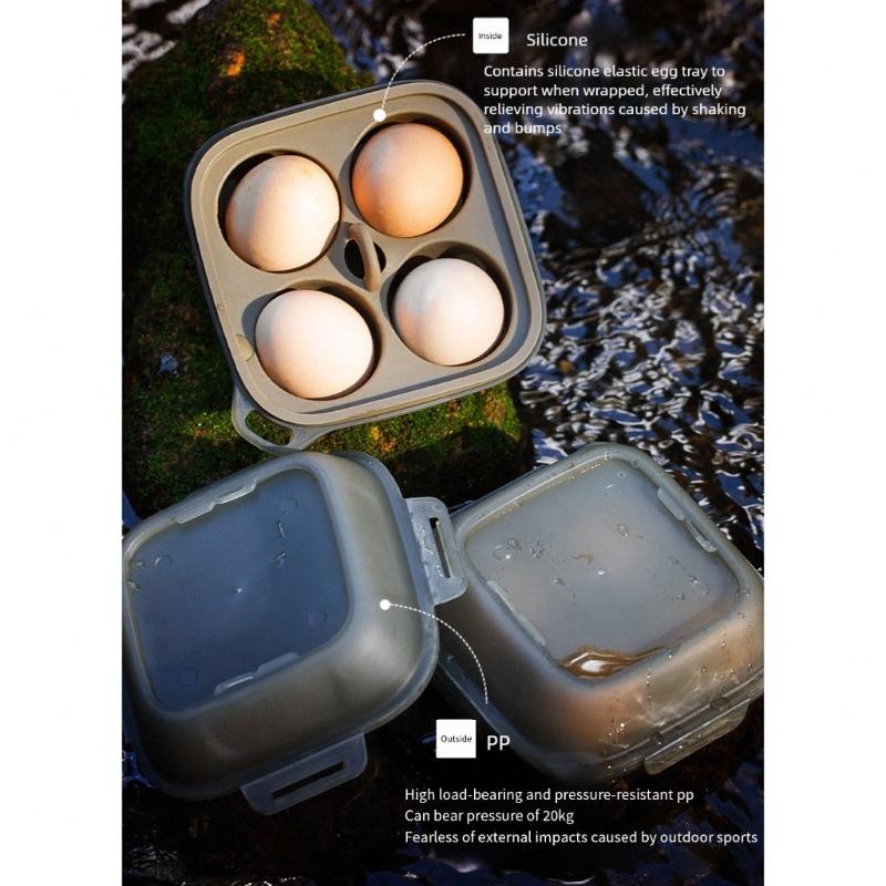 Practical 4 Compartment Eggs Container With Shockproof Silicone Protections Eggs Holder for Outdoor Camping Picnics