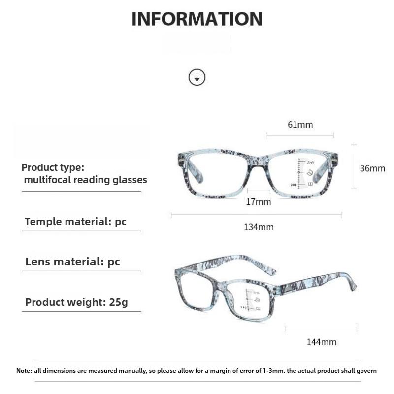 Unisex Fashion HD Progressive Multifocal Presbyopia Glasses Women's Fashionable Printed Frames Anti-Blue Light Reading Glasses