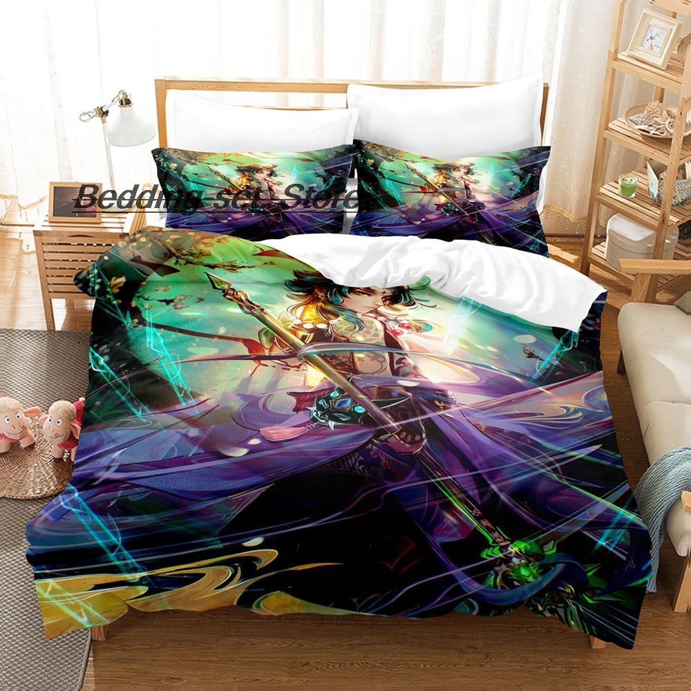 Game Genshin Impact Xiao Genshin Impact Bedding Set Single Twin Full Queen King Size Bed Set Aldult Kid Bedroom Duvetcover Sets