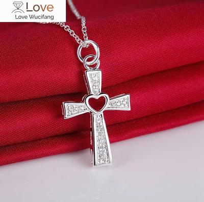 Classic 925 Stamped Silver Crystal Cross Pendant Necklace for Women High Quality Wedding Party Jewelry Holiday Gift