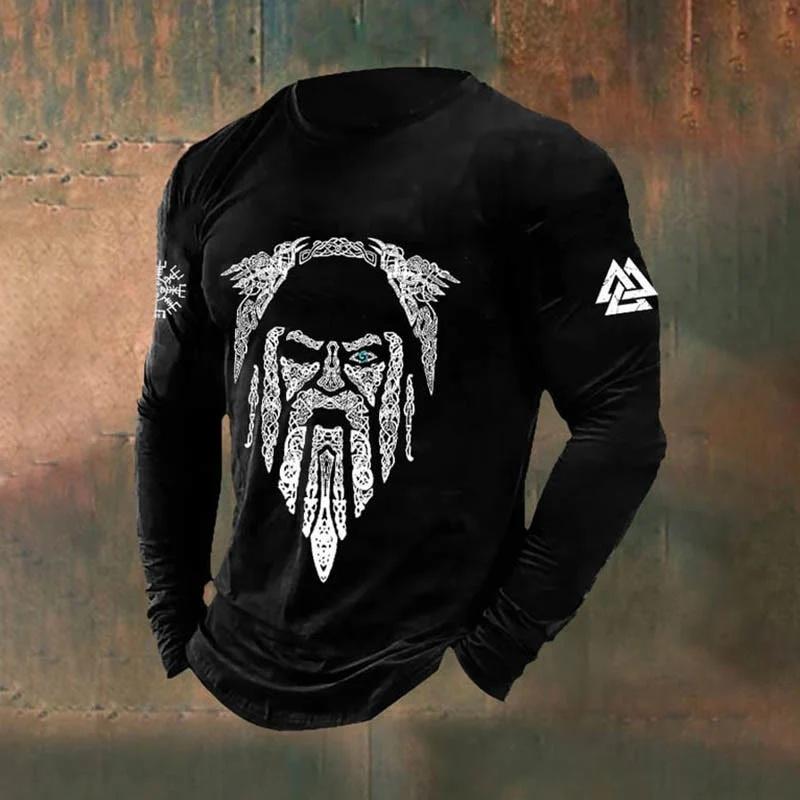 Men's Retro Viking Celtic Tree of Life 3D Printed Casual T-shirts Round Neck Fashionable Long Sleeved Men's Plus Size T-shirts