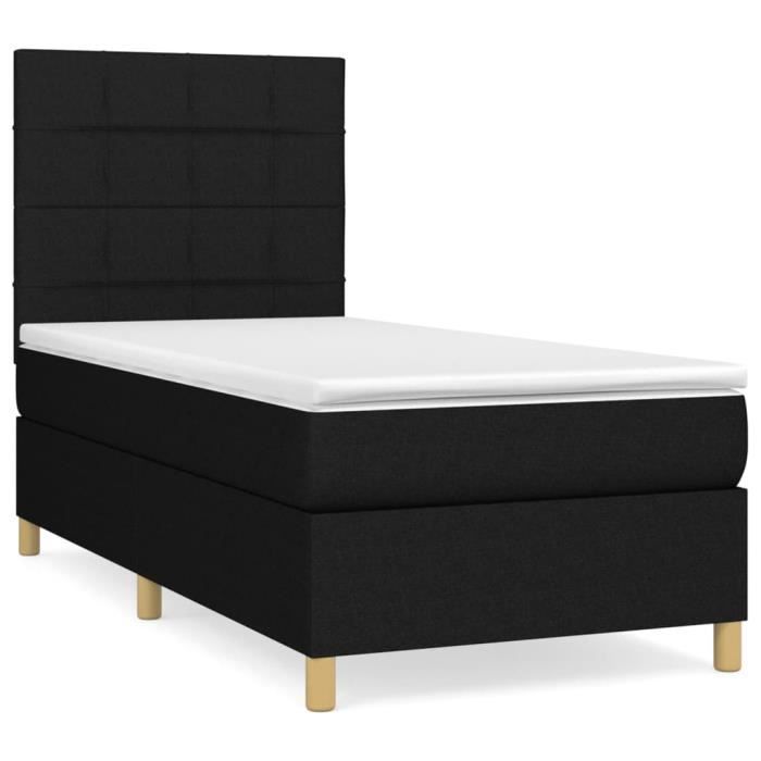 3142307 vidaXL Lit à sommier tapissier avec matelas Noir 90x200 cm Tissu