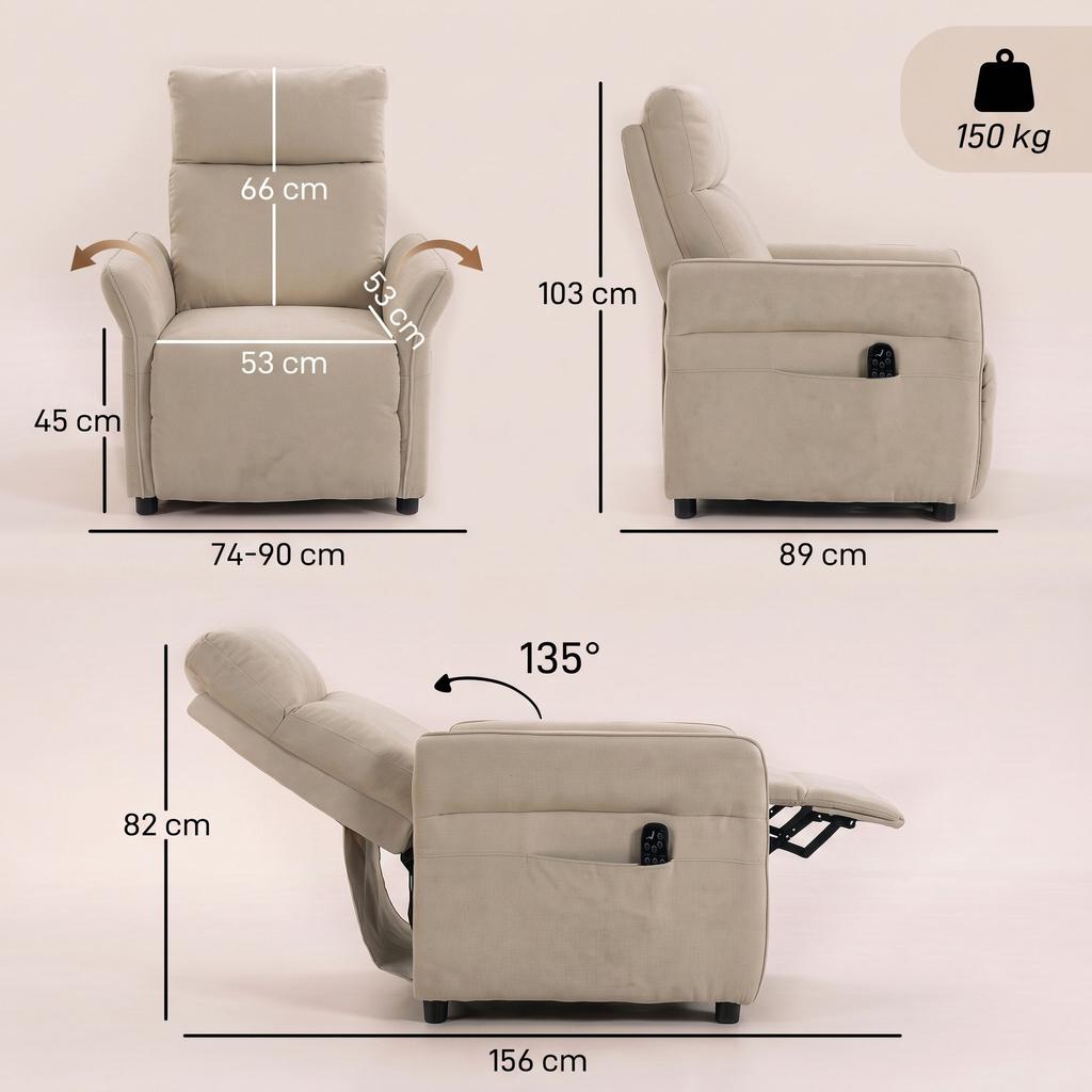 Recliner Armchair Push Back Recliner Chair, Beige