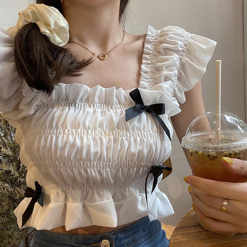 

Bow Temperament Chiffon Women s New Fashionable Flying Sleeve Sleeve Top M чорний