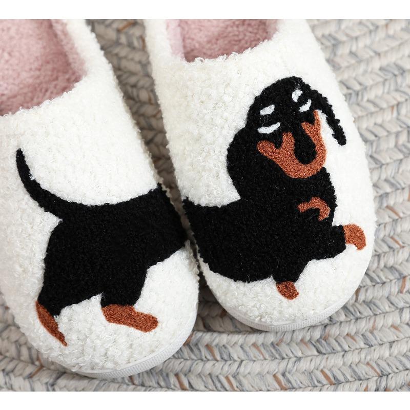 

Хлопковые тапочки для дома для мужчин и женщин, зимняя вышивка в виде собаки-колбаски, теплые тапочки 38-39
