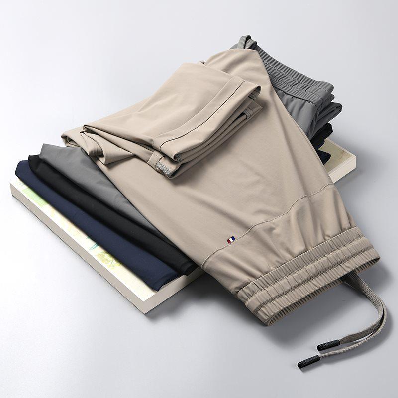 2026 Men's Summer Lightweight Elastic Waist Nylon Pants - Breathable and Stretchable Ice Silk Casual Trousers