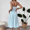 Summer Women's Striped Spaghetti Strap Smocked Midi Dress