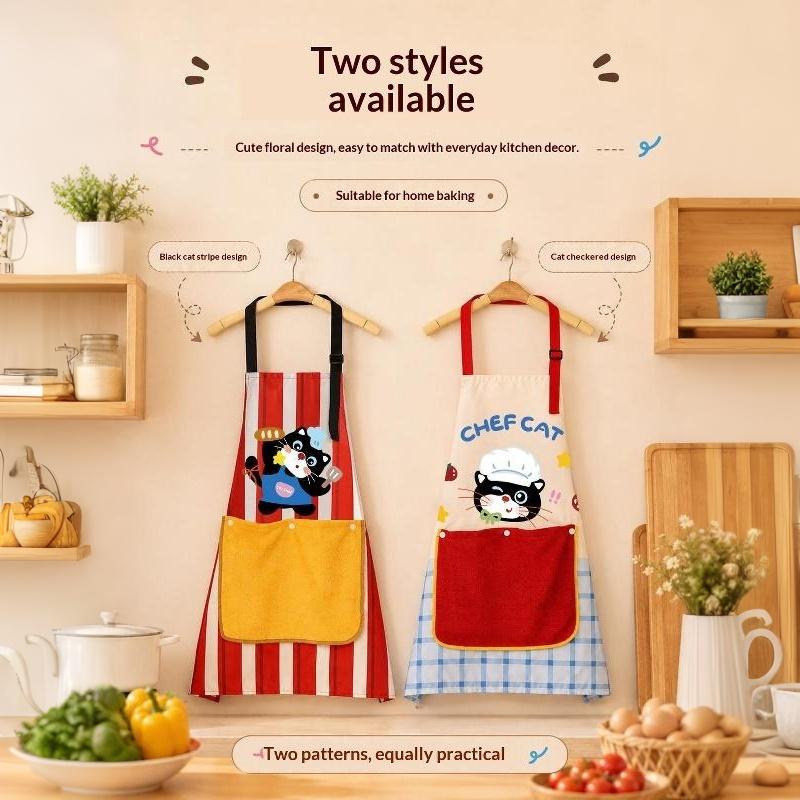 Cute Chef Cat Kitchen Apron Non-Toxic Fabric Adjustable Strap Big Pocket for Parent-Child Cooking Baking