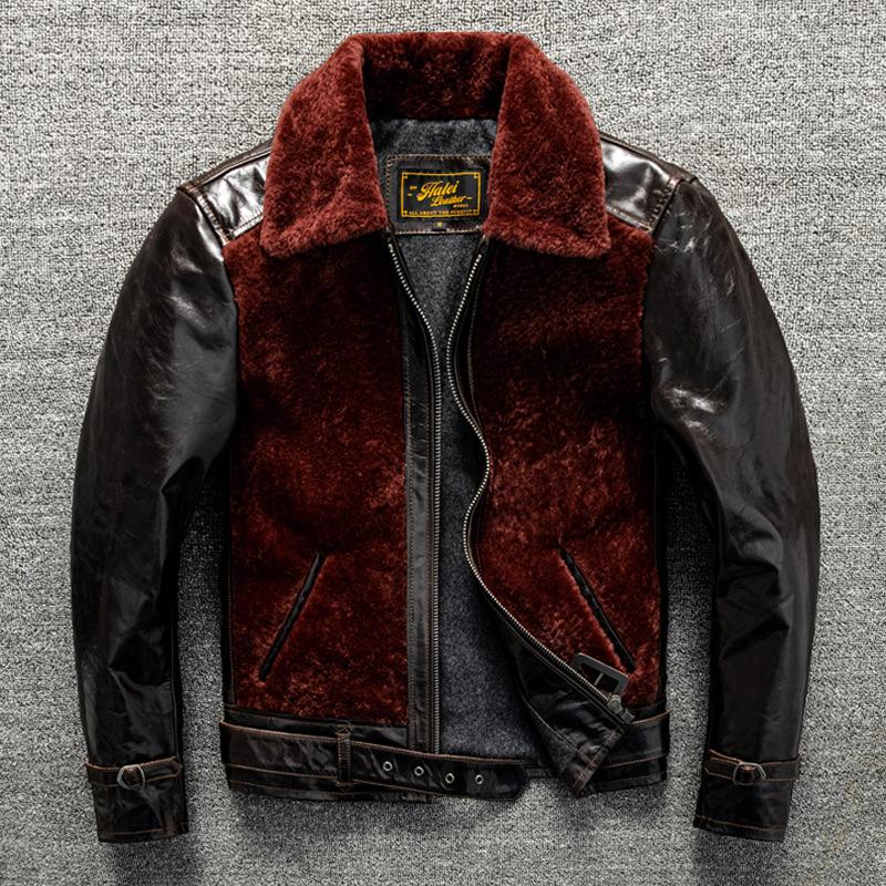 

Куртка, Мех, Куртка из натуральной кожи, Мужская хлопковая приталенная кожаная куртка плюс, Зимняя куртка 5XL