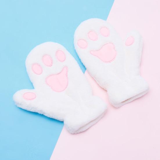 1 Pair Women Winter Mittens Cartoon Cat Paw Shape Thick Plush Anti-slip Heat Retention Outdoor Skiing Cycling Gloves