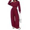 Women's Casual Solid Color Off-Shoulder Knit Sweatshirt Set