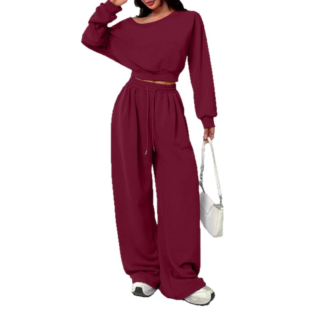 Women's Casual Solid Color Off-Shoulder Knit Sweatshirt Set