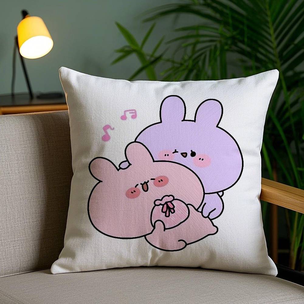 A-Asamimichan Cute Bunny Pillow Case Home Dorm Chair Back Short Plush Double-sided Printing Office Nap Time Cushion Cover