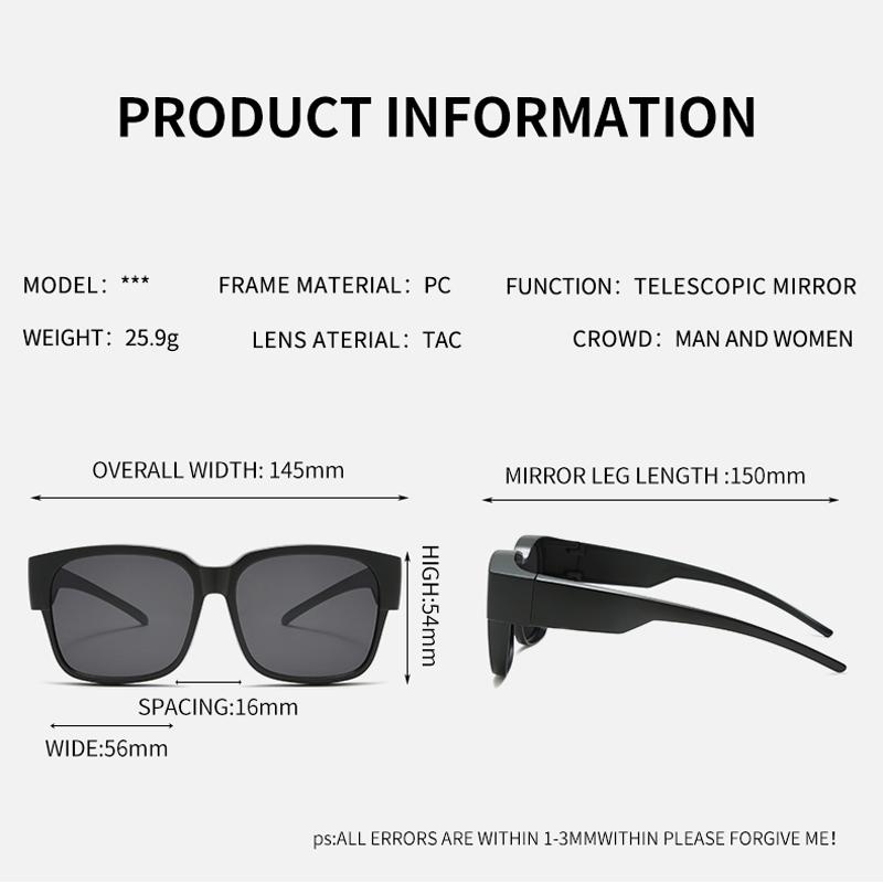 2pcs Men for Driving Riding That Can Be Worn Over Other Glasses Square Shades Wrap Around Fit Over Glasses Sunglasses UV400