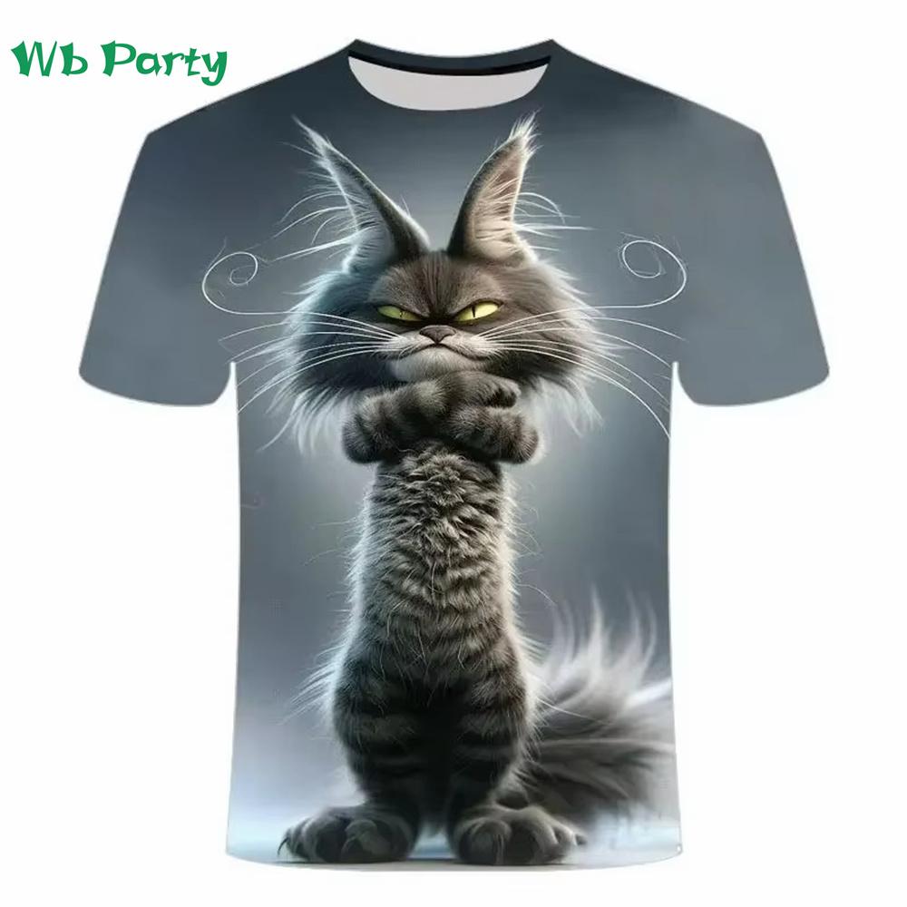 Kočičí tričko Pánská móda Pánské oblečení 3D potisk Kočičí grafické tričko Ležérní Volné Pánské oblečení O-výstřih Harajuku Pánské tričko Top