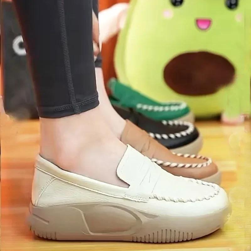 Thick-soled Casual Slip-on Loafers Women Anti-slip 2024 Spring Autumn New Comfortable Soft-soled Color-blocking Women's Shoes