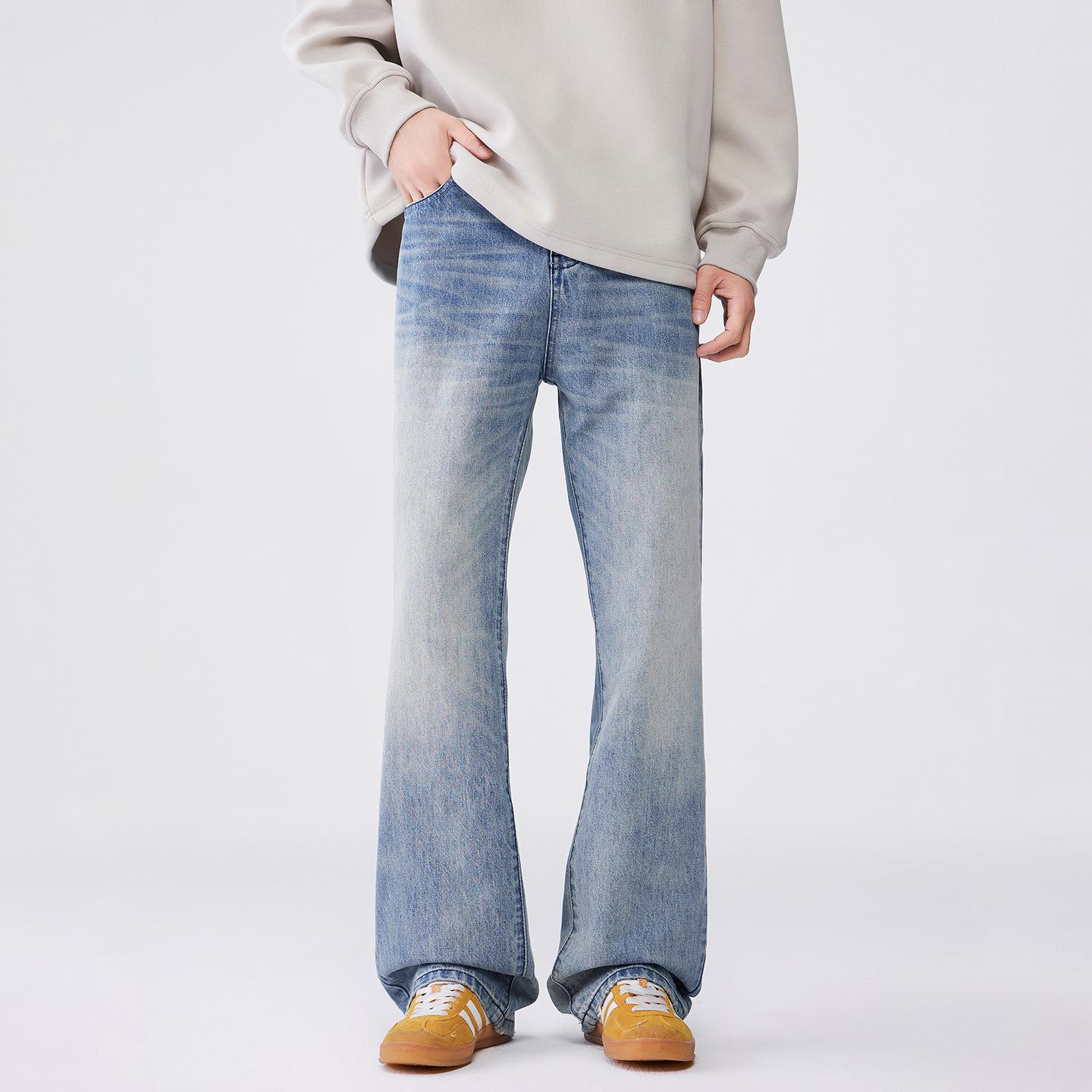 

Мужские ретро джинсы микро-клеш выстиранного голубого цвета, Осень/Зима 2025, Свободные широкие повседневные брюки, Трендовые XL синий