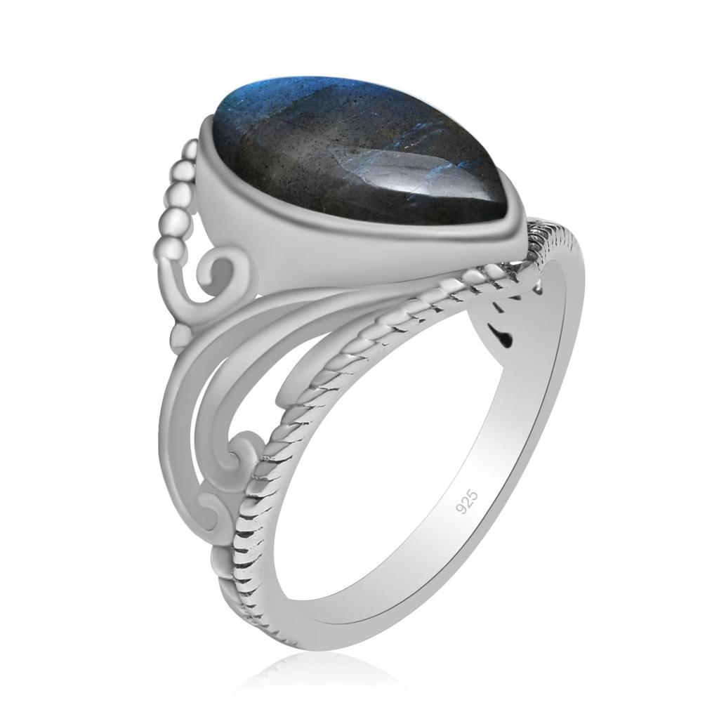Natural Labradorite Gemstone 925 Sterling Silver V Shaped Chevron Crown Rings For Women & Girls