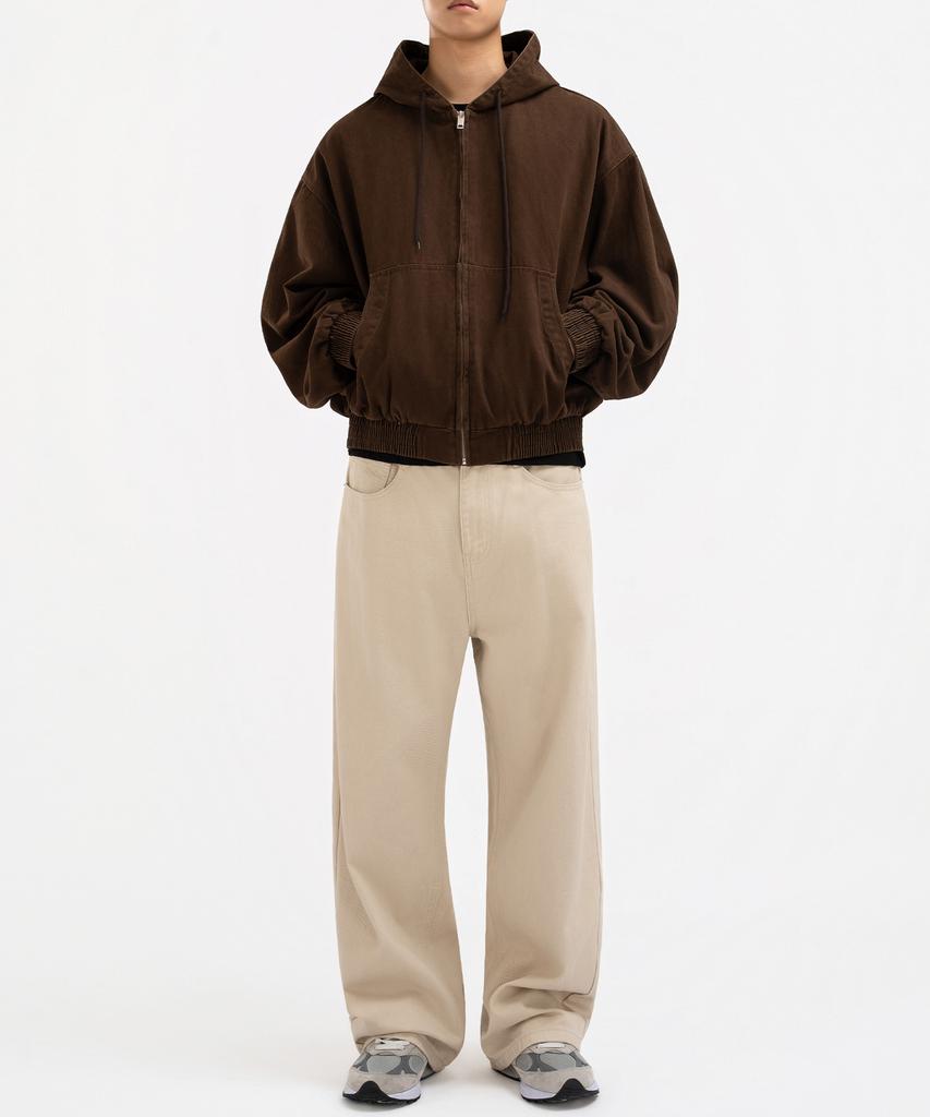 Underoff Crop Hooded Zip-Up Work Jacket Brown