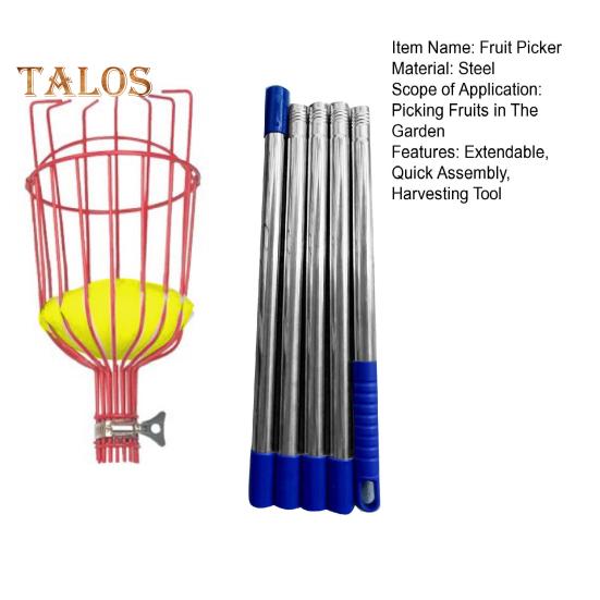 Fruit Picker Pole Telescopic Spliceable Rod with Basket Metal Extendable Picking Pole Garden Tool for Harvesting Apples Oranges Avocados from High