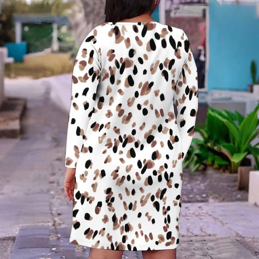 Women Plus Size V Neck Long Sleeve Printed Striped Dress With Pockets