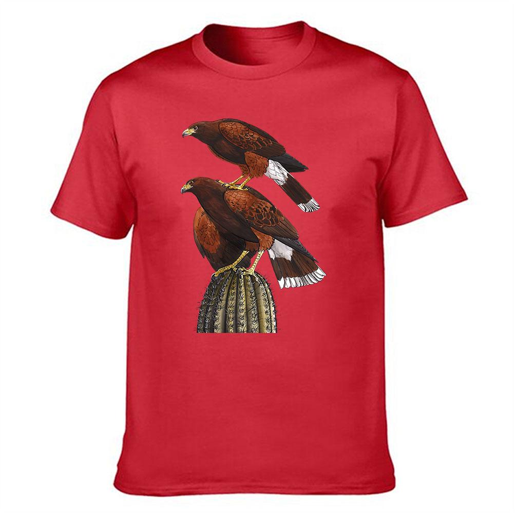 Unisexs Cotton TShirt with Harriss Hawk Print Desert Cactus  Raptor Bird Graphic Tee for Outdoor  Casual Wear