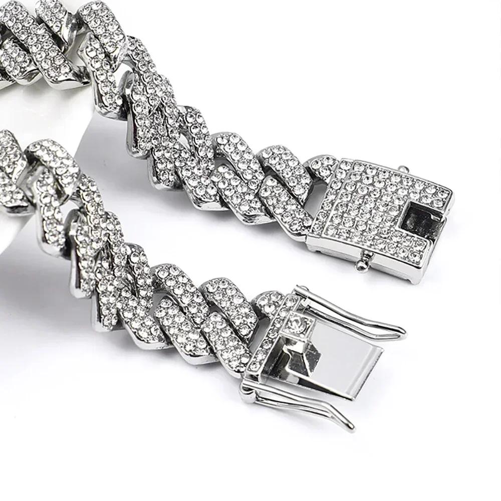 Hip Hop Shiny 13MM Cuban Link Chain Necklace/Bracelet  Color Rhinestone Iced Out Cuban Chain Punk Jewelry Necklace Gift